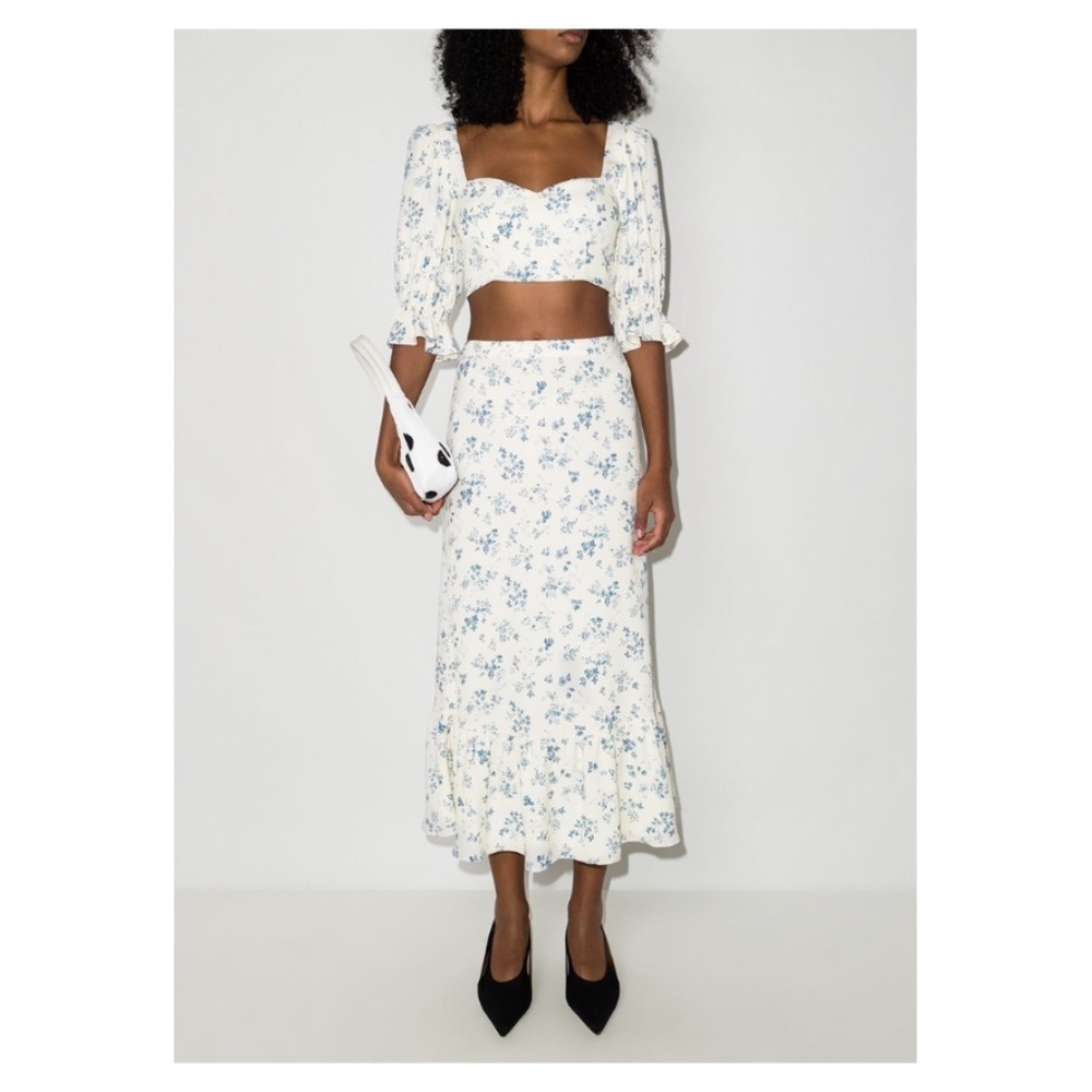 Fiona Floral Crepe Cropped Top And Midi Skirt Set NWT